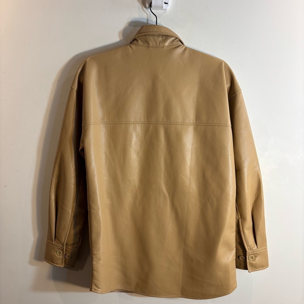BABATON Sz XS Oversized Faux Leather Shacket Drop Shoulder Patch Pockets Tan - Picture 5 of 9